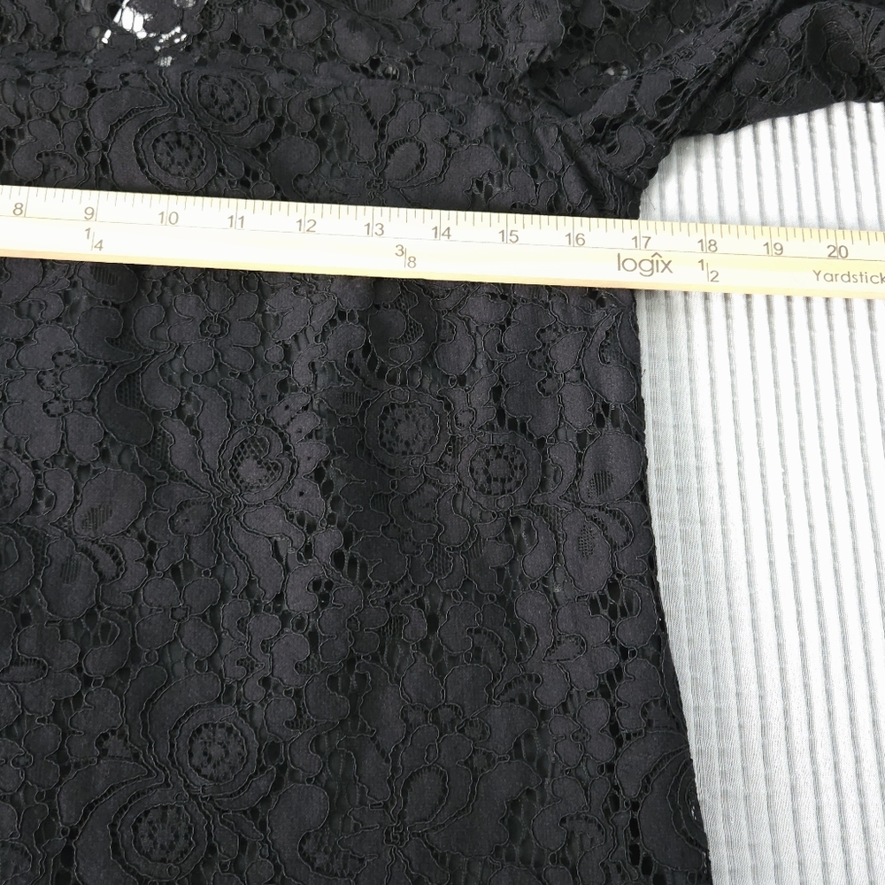 Ann Taylor Black Lace Illusion Shift Dress 4 Bell Sleeve Ruffle Shoulder New - Picture 10 of 10